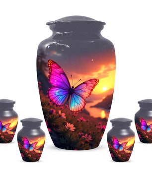 Pink Blue Butterfly Urn for Human Ashes | Elegant Pink Blue Butterfly Cremation Urn for Adult Ashes