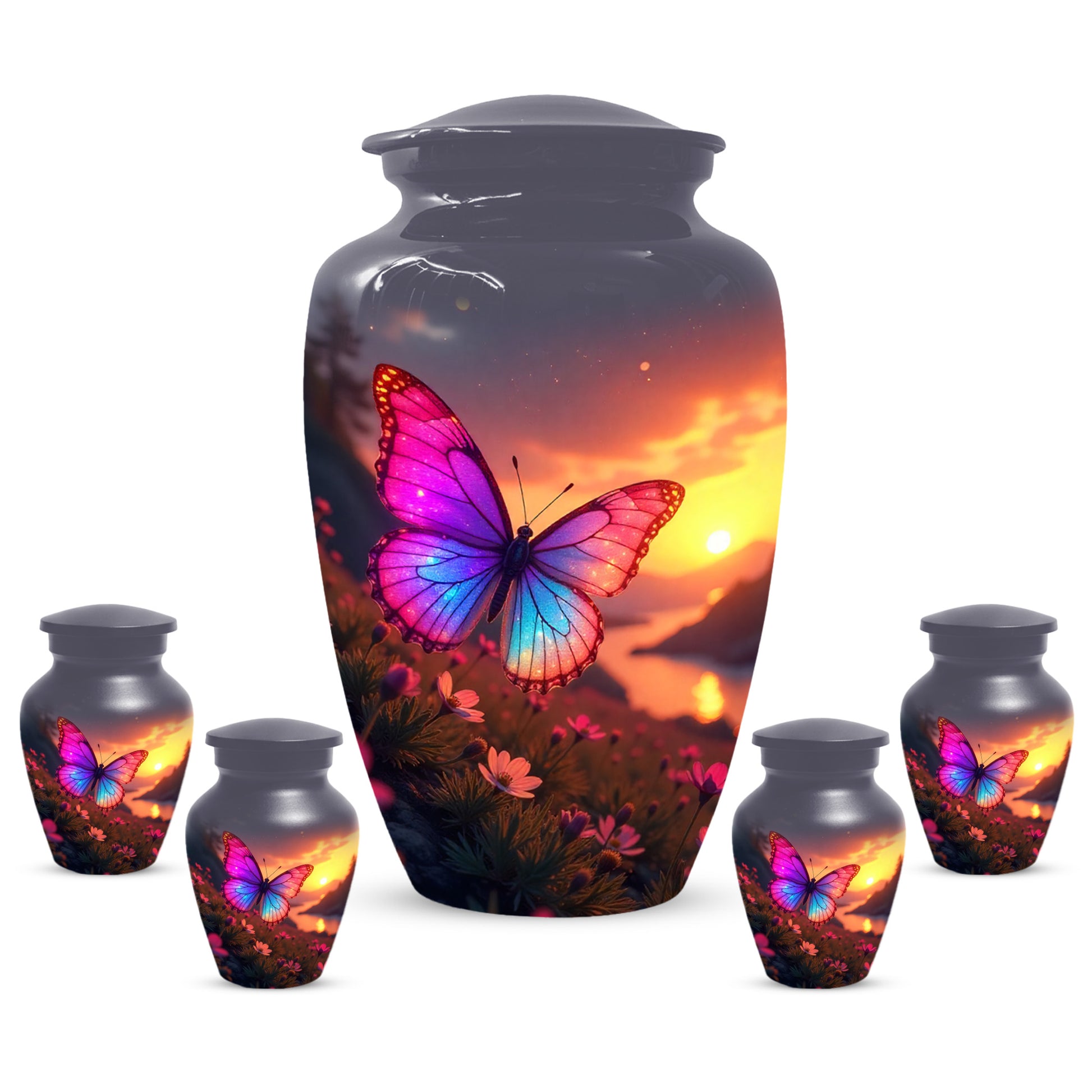 Pink Blue Butterfly Urn for Human Ashes | Elegant Pink Blue Butterfly Cremation Urn for Adult Ashes