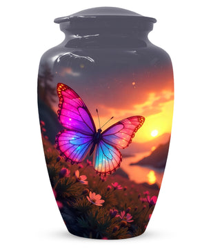 Pink Blue Butterfly Urn for Human Ashes | Elegant Pink Blue Butterfly Cremation Urn for Adult Ashes