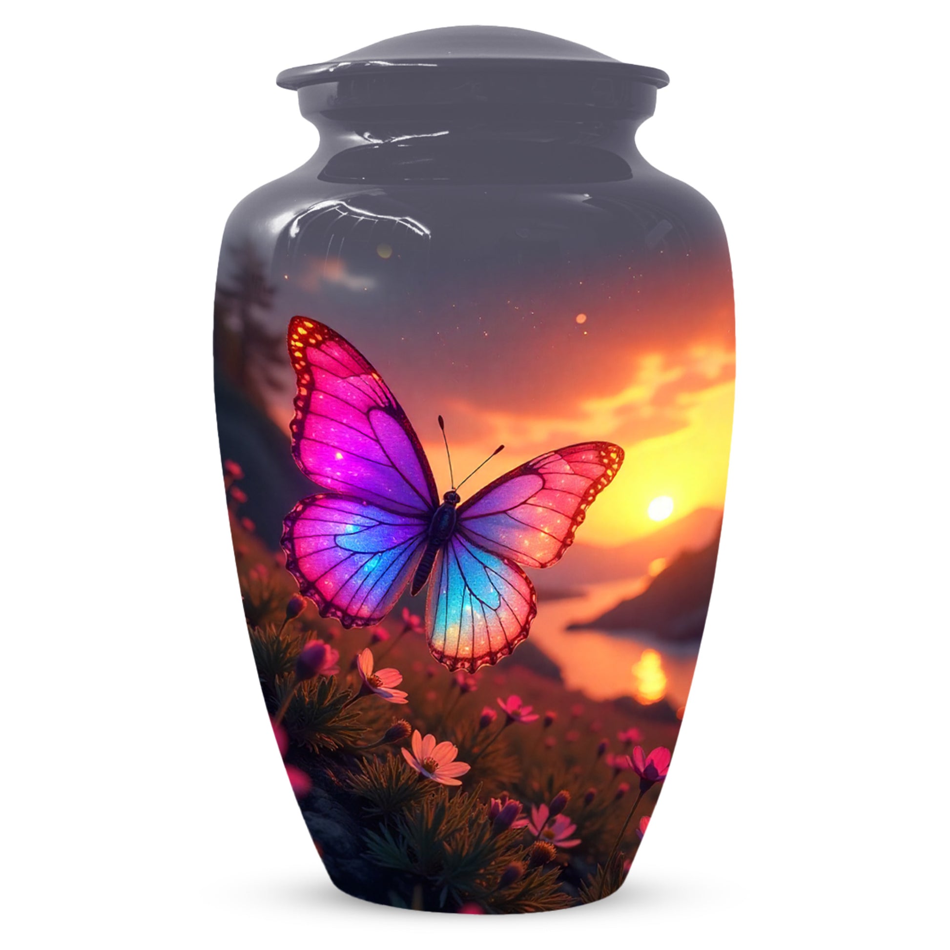 Pink Blue Butterfly Urn for Human Ashes | Elegant Pink Blue Butterfly Cremation Urn for Adult Ashes