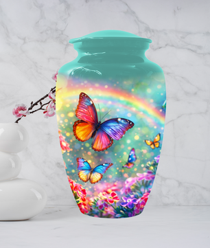 Butterfly Rainbow Memorial Urn for Ashes, Custom Butterfly Cremation Urn, Urn for Mom