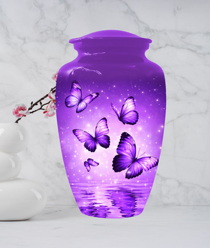 Purple Butterfly Memorial Urn for Ashes, Custom Butterfly Cremation Urn