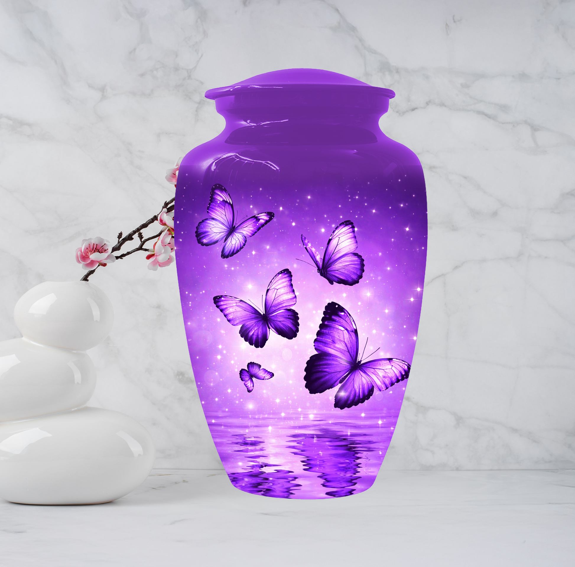 Purple Butterfly Memorial Urn for Ashes, Custom Butterfly Cremation Urn