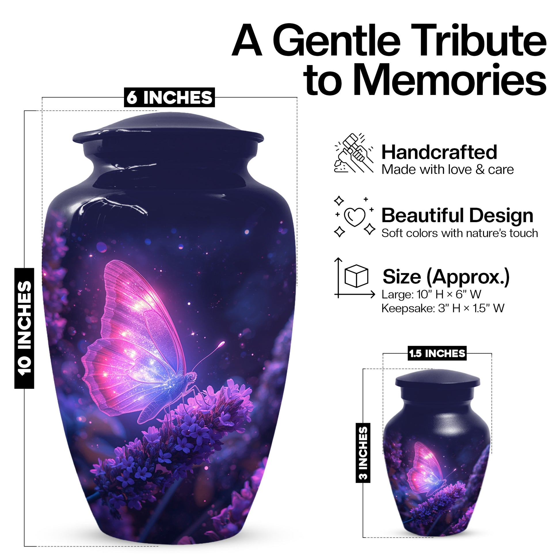 Purple Butterfly Urn for Human Ashes | Elegant Purple Butterfly Cremation Urn for Adult Ashes