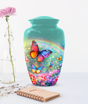 Butterfly Rainbow Memorial Urn for Ashes, Custom Butterfly Cremation Urn, Urn for Mom
