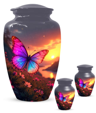 Pink Blue Butterfly Urn for Human Ashes | Elegant Pink Blue Butterfly Cremation Urn for Adult Ashes