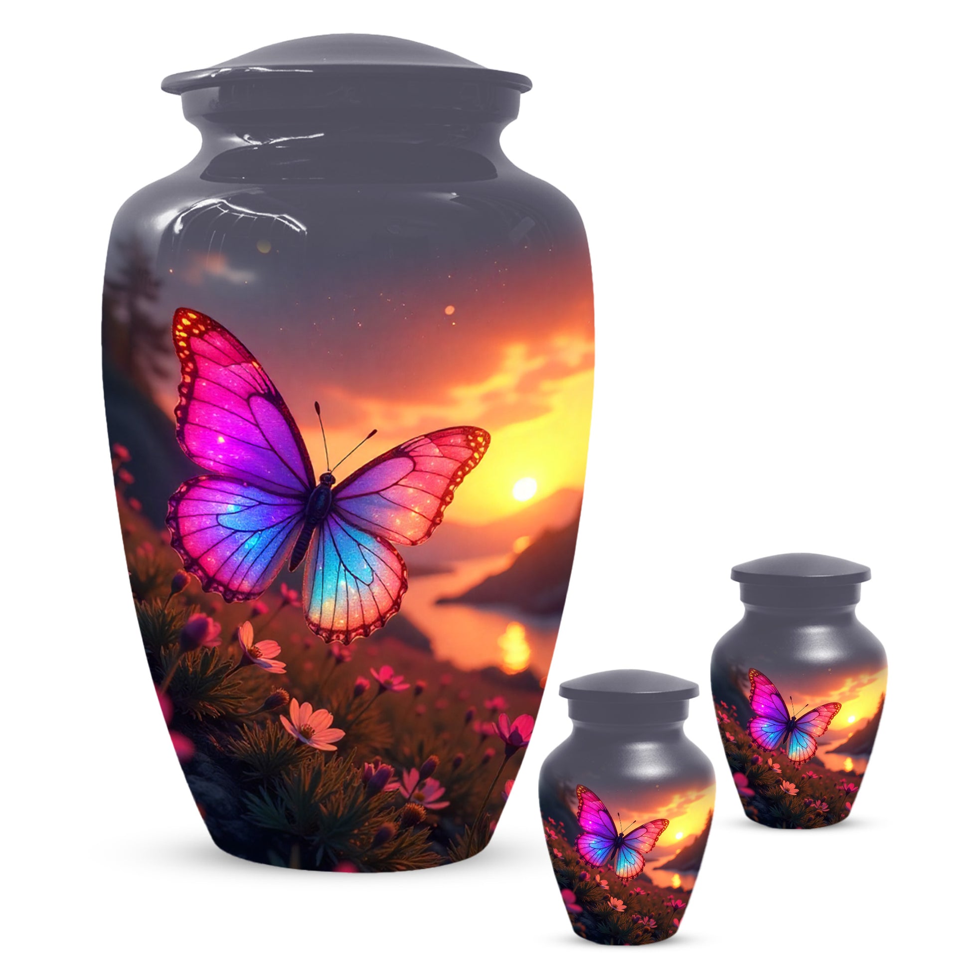 Pink Blue Butterfly Urn for Human Ashes | Elegant Pink Blue Butterfly Cremation Urn for Adult Ashes