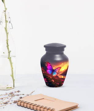 Pink Blue Butterfly Urn for Human Ashes | Elegant Pink Blue Butterfly Cremation Urn for Adult Ashes