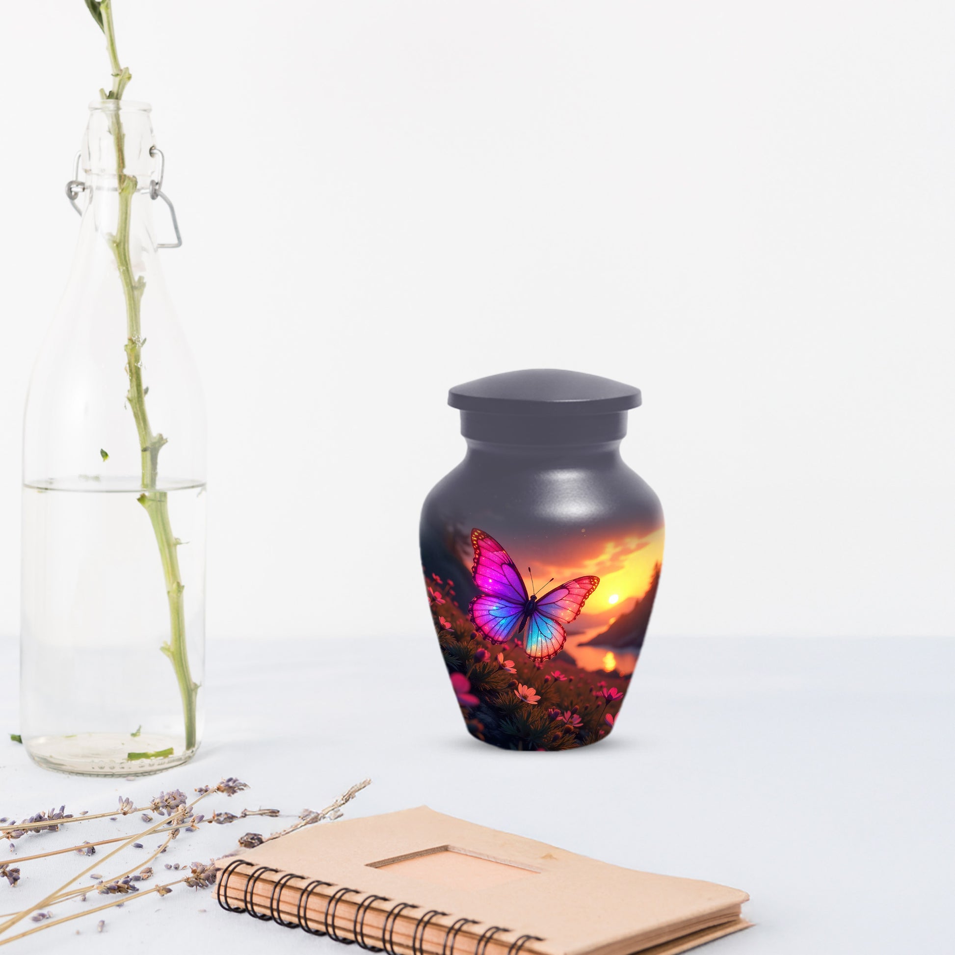 Pink Blue Butterfly Urn for Human Ashes | Elegant Pink Blue Butterfly Cremation Urn for Adult Ashes