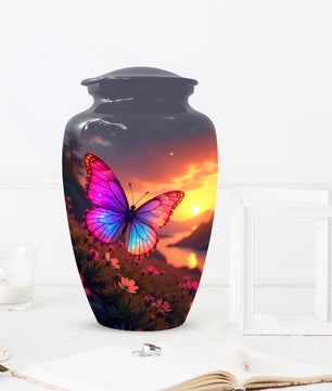 Pink Blue Butterfly Urn for Human Ashes | Elegant Pink Blue Butterfly Cremation Urn for Adult Ashes