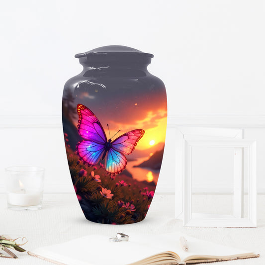 Pink Blue Butterfly Urn for Human Ashes | Elegant Pink Blue Butterfly Cremation Urn for Adult Ashes