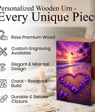 Purple Butterfly Urn For Human Ashes - Heart Beach Memorial Urns For Male and Female