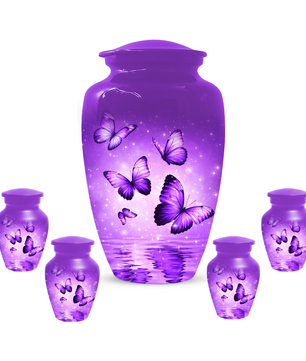 Purple Butterfly Memorial Urn for Ashes, Custom Butterfly Cremation Urn