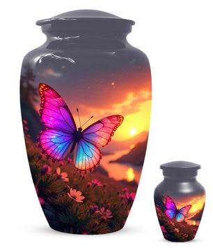 Pink Blue Butterfly Urn for Human Ashes | Elegant Pink Blue Butterfly Cremation Urn for Adult Ashes