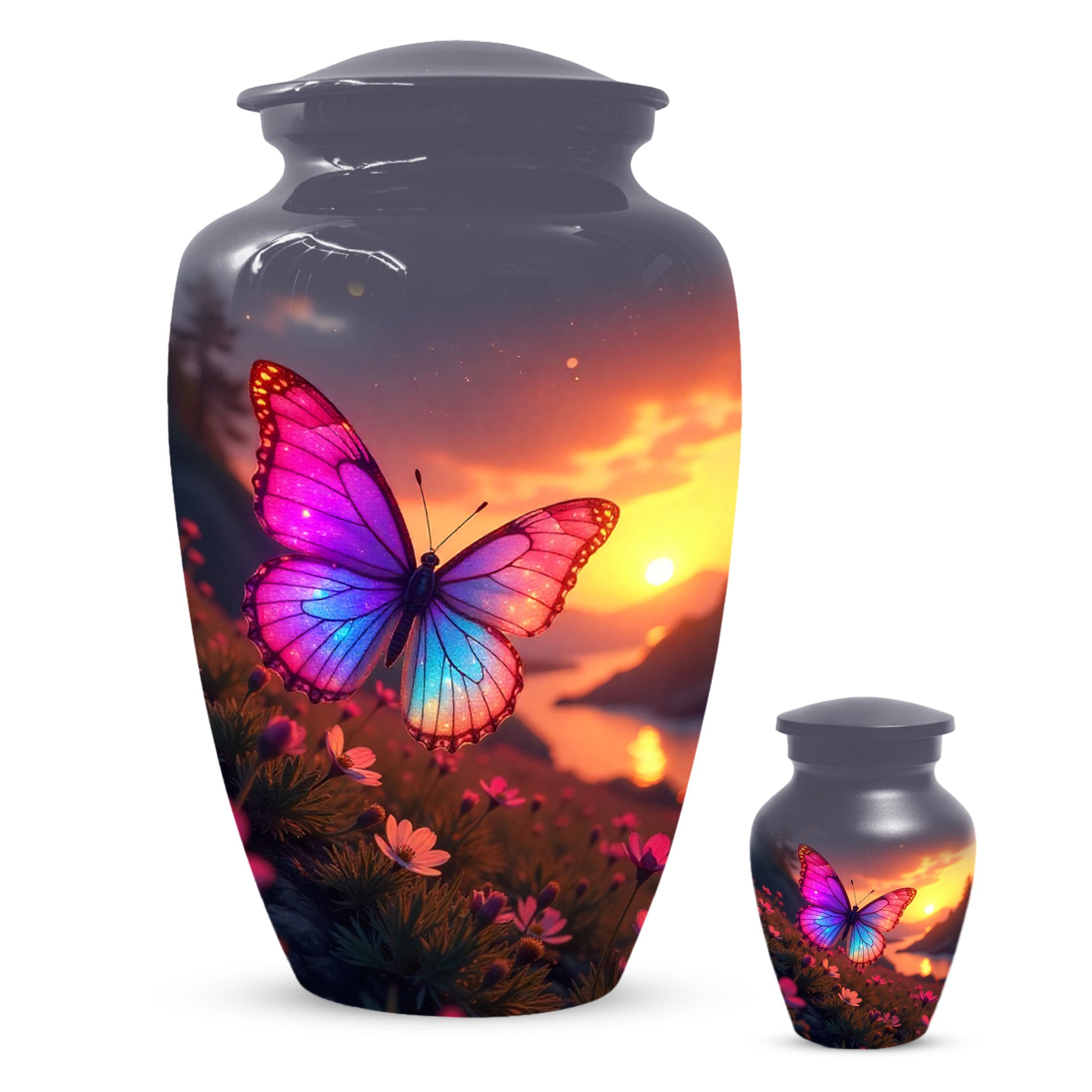 Pink Blue Butterfly Urn for Human Ashes | Elegant Pink Blue Butterfly Cremation Urn for Adult Ashes