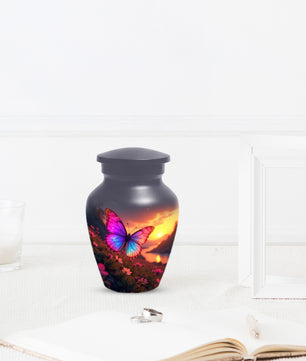 Pink Blue Butterfly Urn for Human Ashes | Elegant Pink Blue Butterfly Cremation Urn for Adult Ashes
