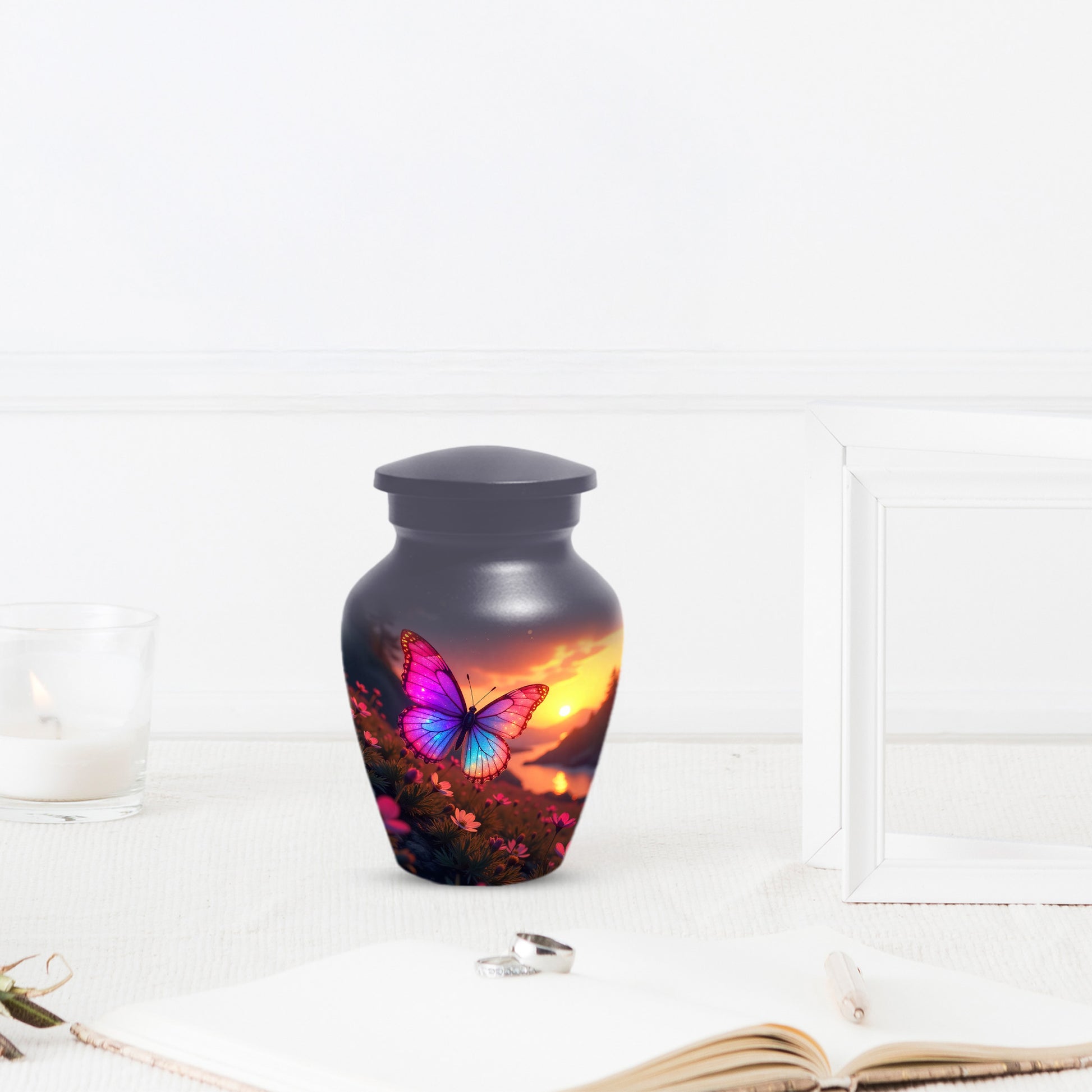 Pink Blue Butterfly Urn for Human Ashes | Elegant Pink Blue Butterfly Cremation Urn for Adult Ashes