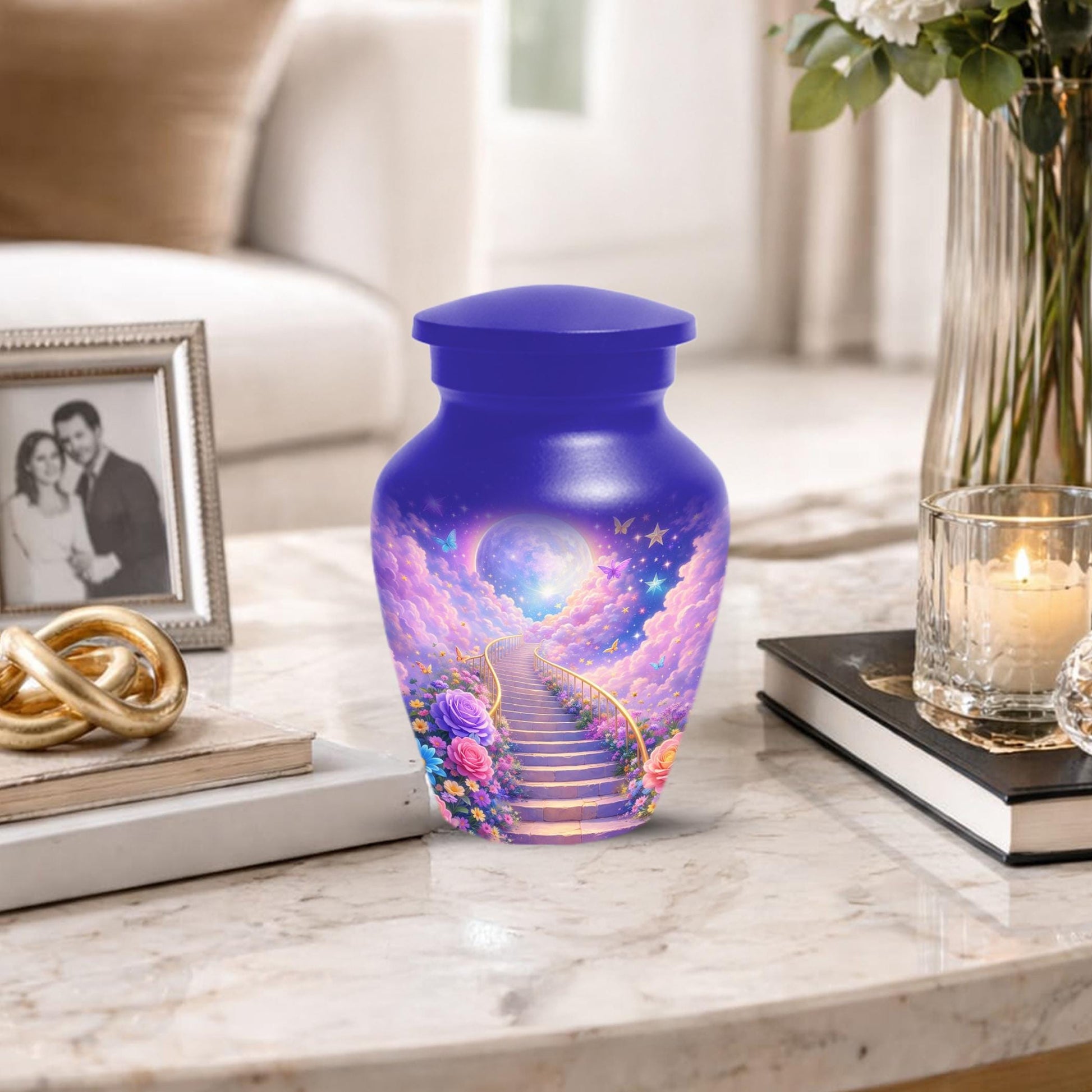 Floral Stairway Heaven Urn For Human Ashes - Moonlit Urns For Cremation, Funeral