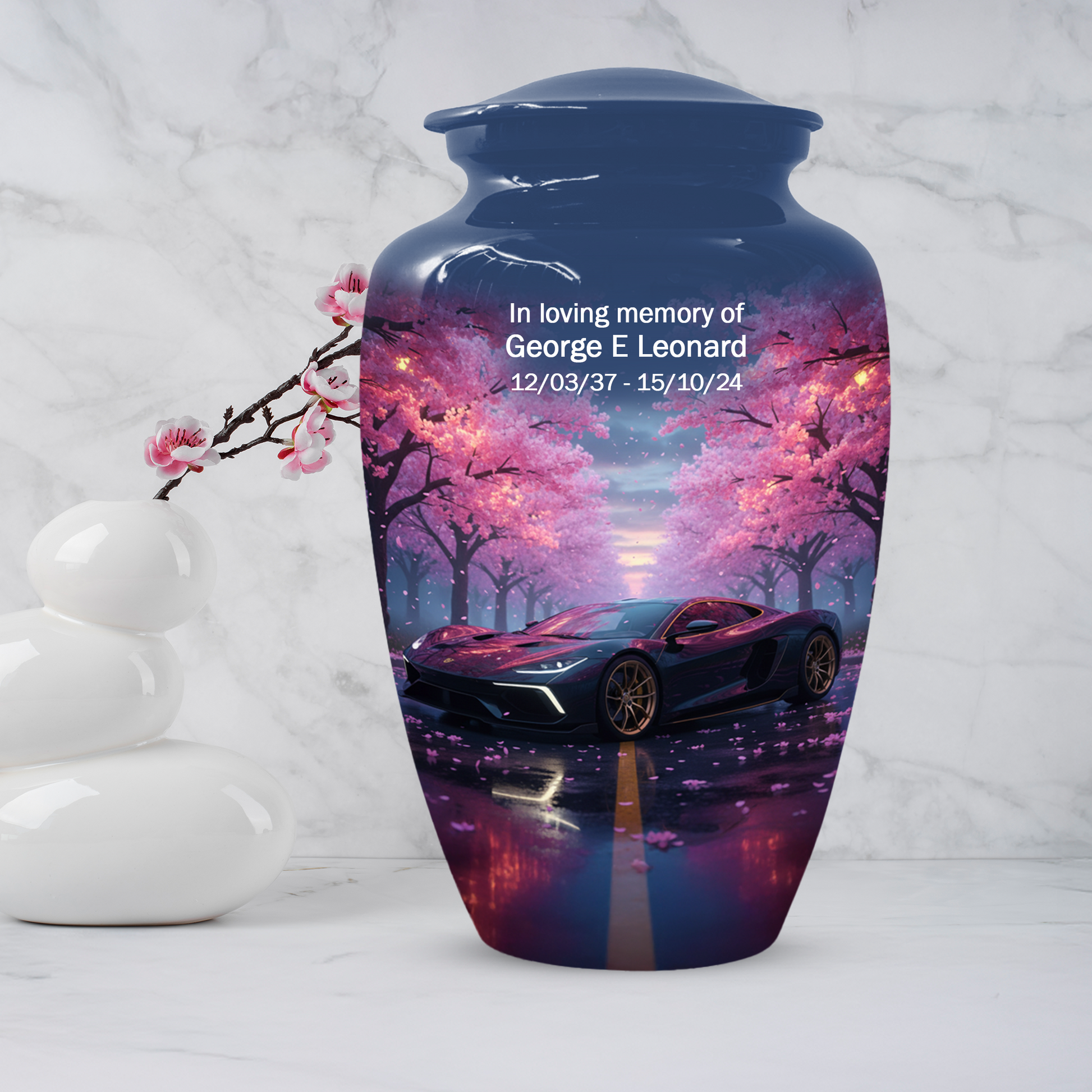Personalized Sports Car Urn for Dad – Cherry Blossom Cremation for Ashes| Luxury Car Memorial Urns for Father