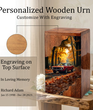 Wooden Cremation Urn – Classic Car Memorial Design | Custom Wooden Urn for Human Ashes