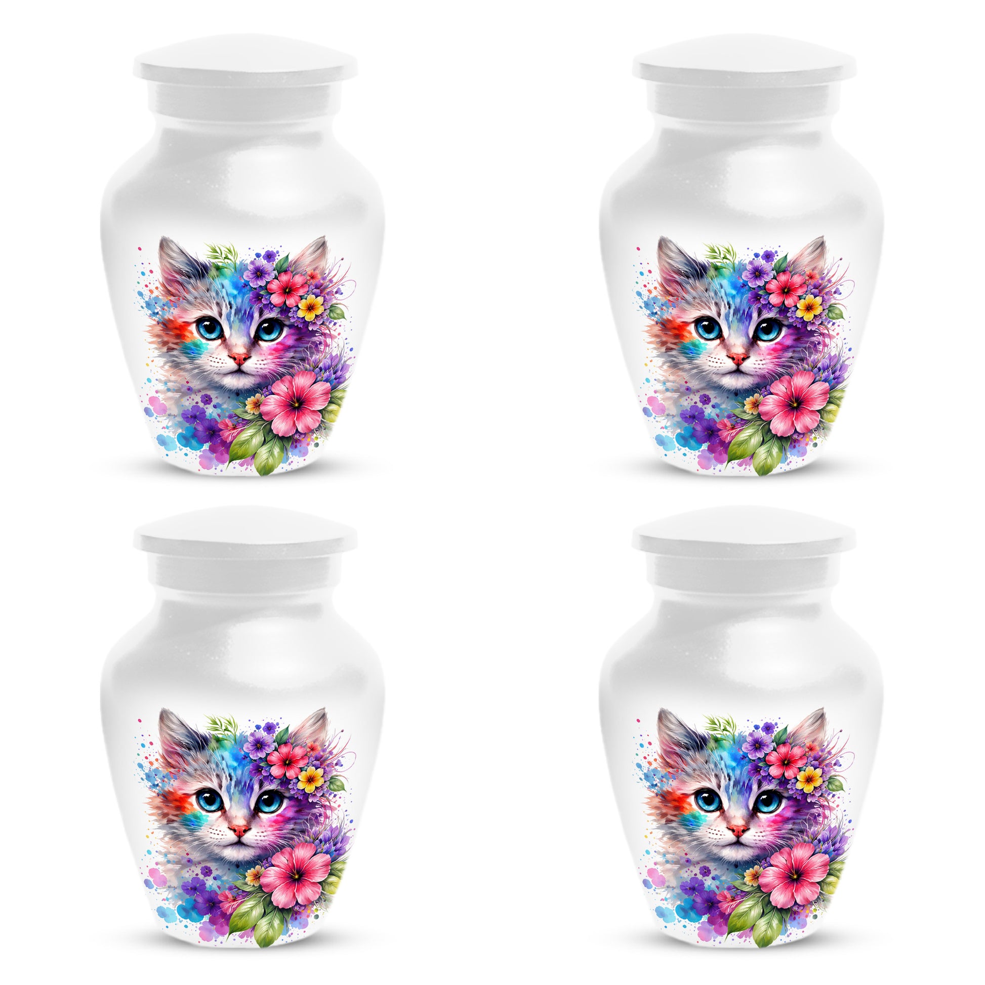 Cat Urn for Ashes - Personalized Cat Memorial Keepsake | Colorful Floral Cat Cremation Urns