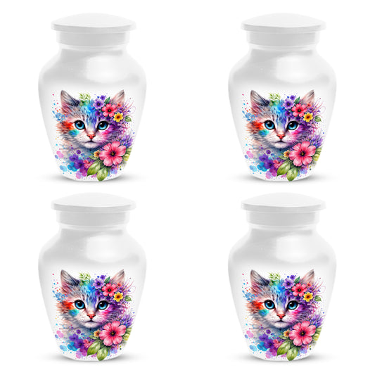 Cat Urn for Ashes - Personalized Cat Memorial Keepsake | Colorful Floral Cat Cremation Urns