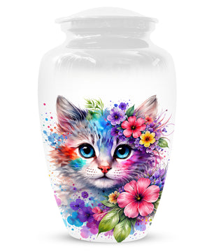 Cat Urn for Ashes - Personalized Cat Memorial Keepsake | Colorful Floral Cat Cremation Urns