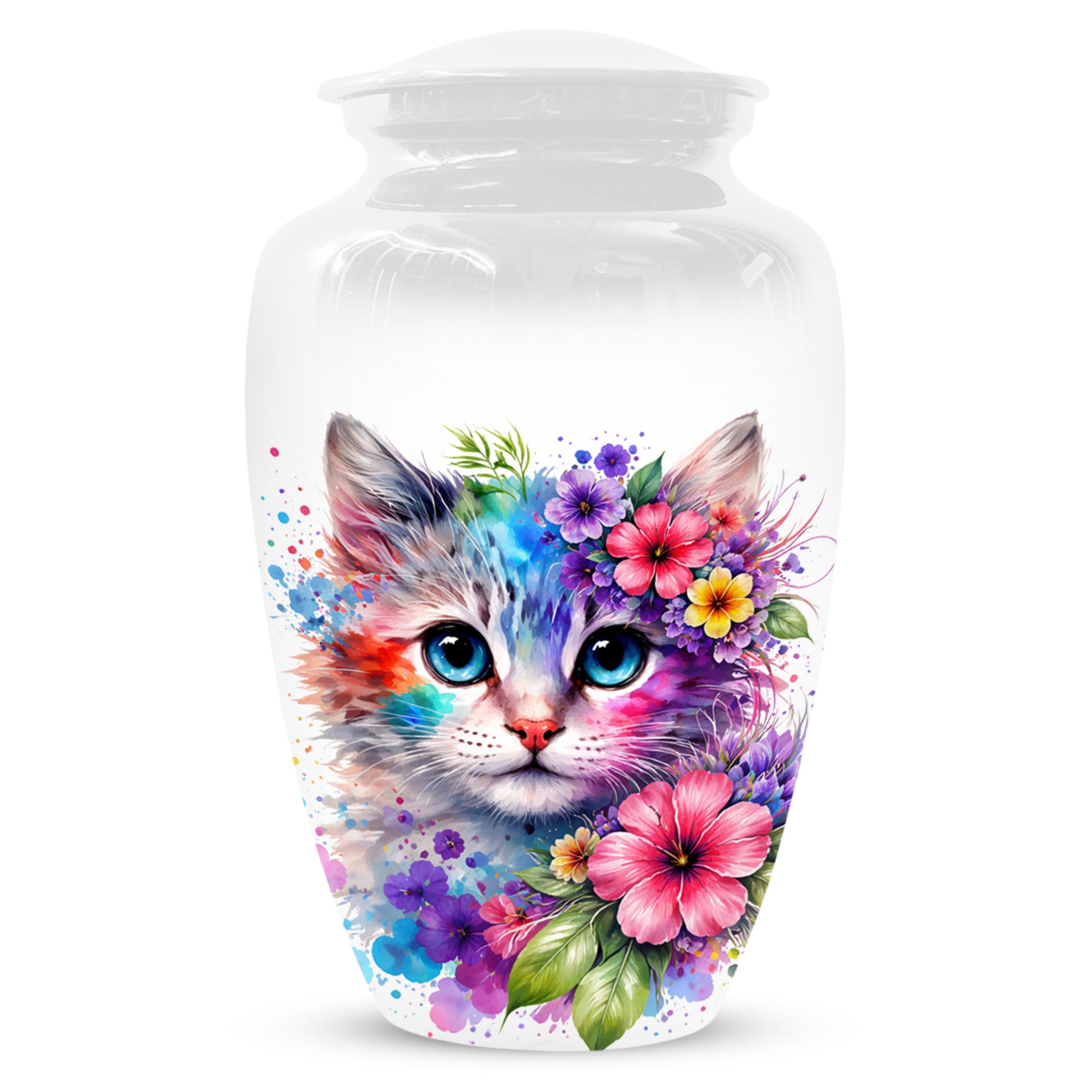 Cat Urn for Ashes - Personalized Cat Memorial Keepsake | Colorful Floral Cat Cremation Urns