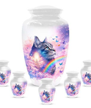 Rainbow Cat Urn for Ashes- Personalized Pet Memorial |Custom Cremation Keepsake for Cats