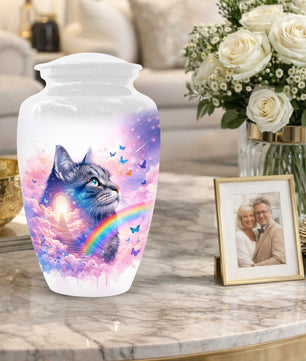 Rainbow Cat Urn for Ashes- Personalized Pet Memorial |Custom Cremation Keepsake for Cats