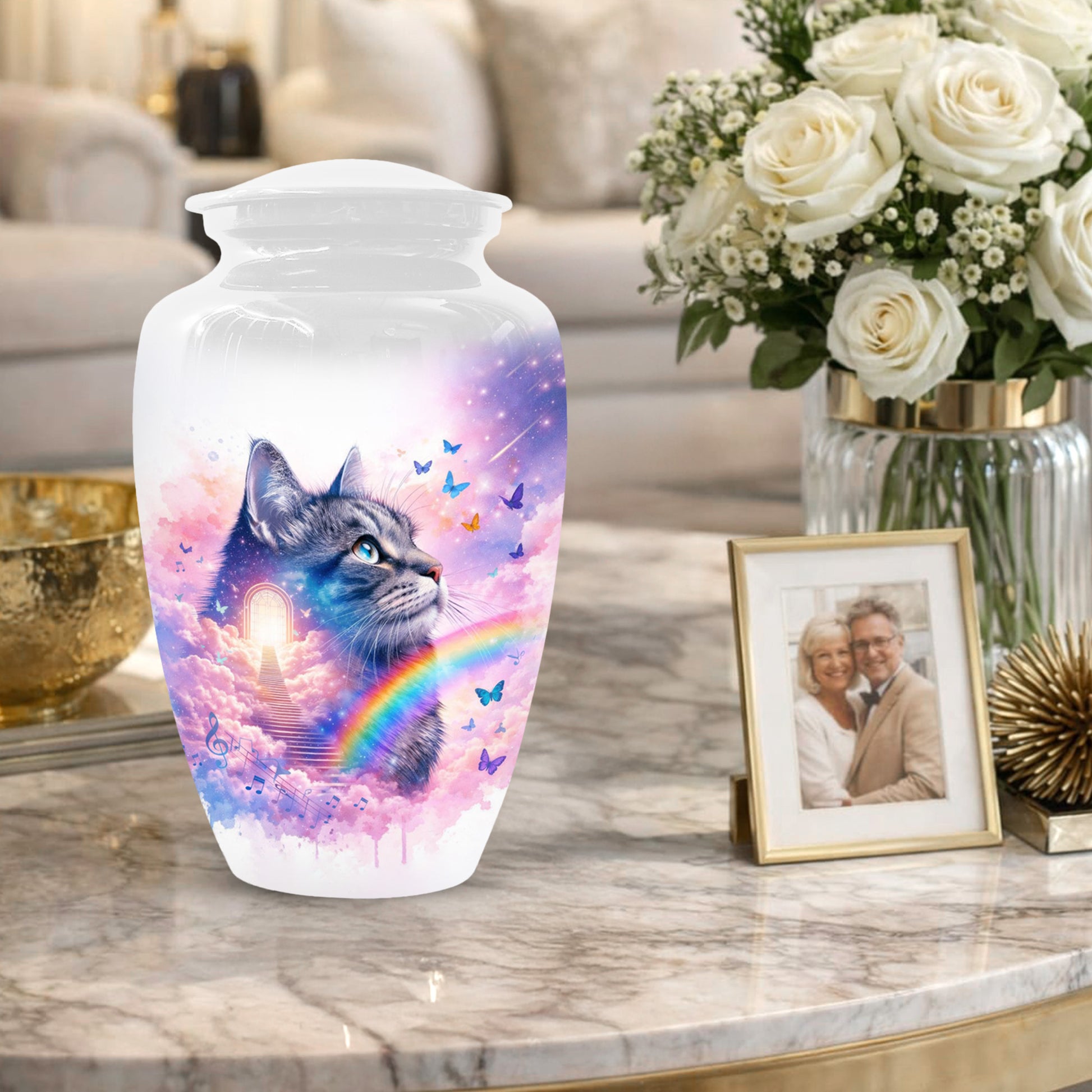 Rainbow Cat Urn for Ashes- Personalized Pet Memorial |Custom Cremation Keepsake for Cats