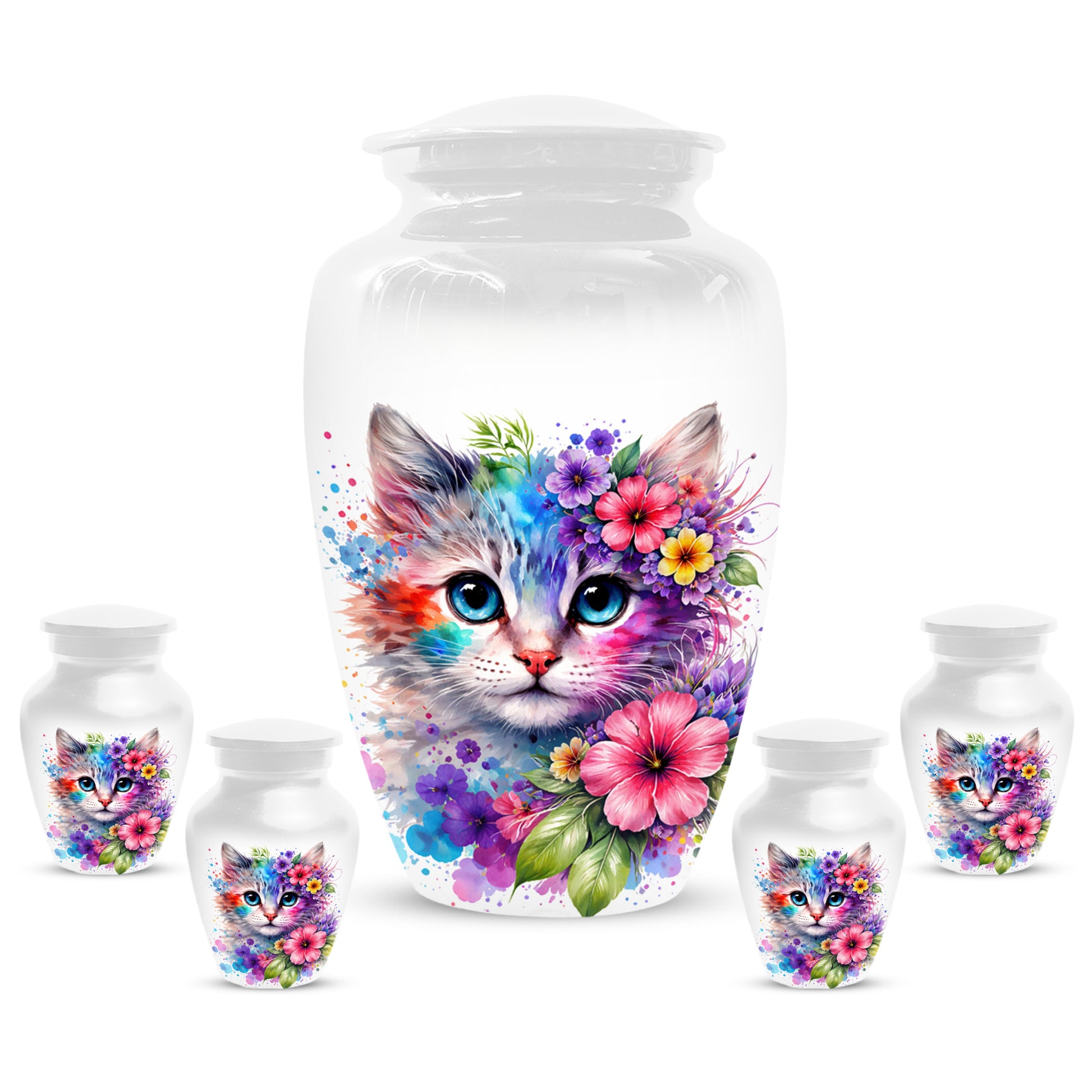 Cat Urn for Ashes - Personalized Cat Memorial Keepsake | Colorful Floral Cat Cremation Urns