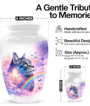 Rainbow Cat Urn for Ashes- Personalized Pet Memorial |Custom Cremation Keepsake for Cats