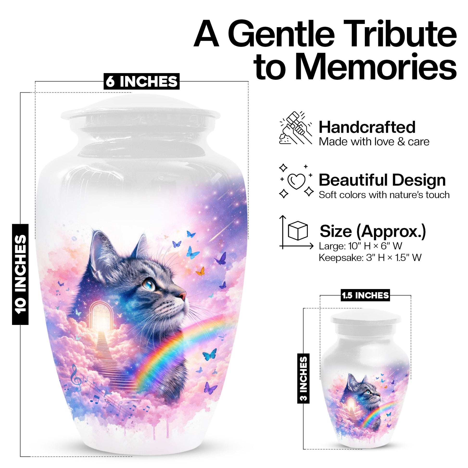 Rainbow Cat Urn for Ashes- Personalized Pet Memorial |Custom Cremation Keepsake for Cats