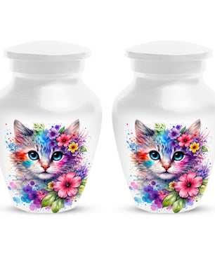 Cat Urn for Ashes - Personalized Cat Memorial Keepsake | Colorful Floral Cat Cremation Urns