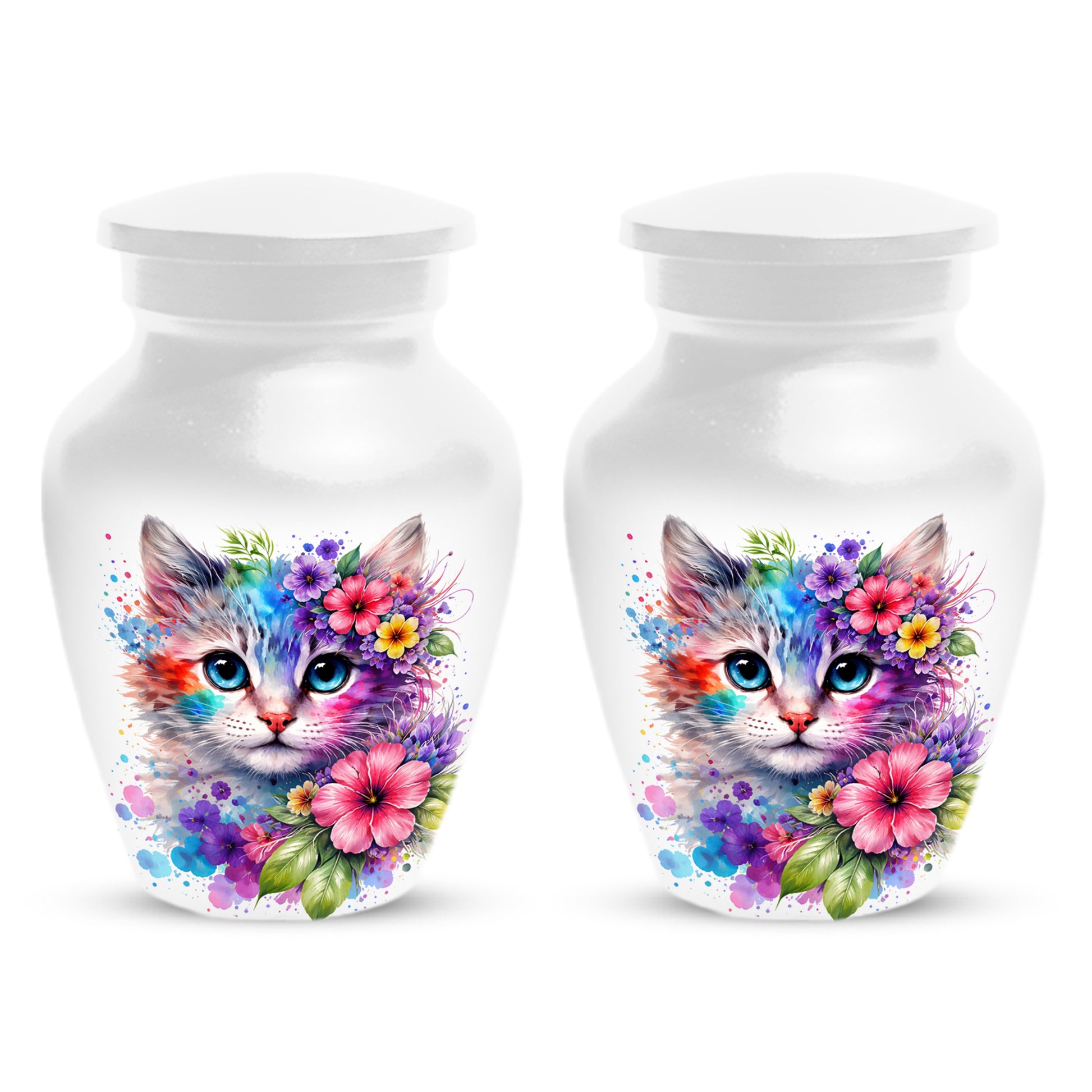 Cat Urn for Ashes - Personalized Cat Memorial Keepsake | Colorful Floral Cat Cremation Urns