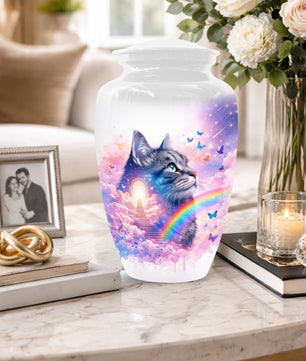 Rainbow Cat Urn for Ashes- Personalized Pet Memorial |Custom Cremation Keepsake for Cats