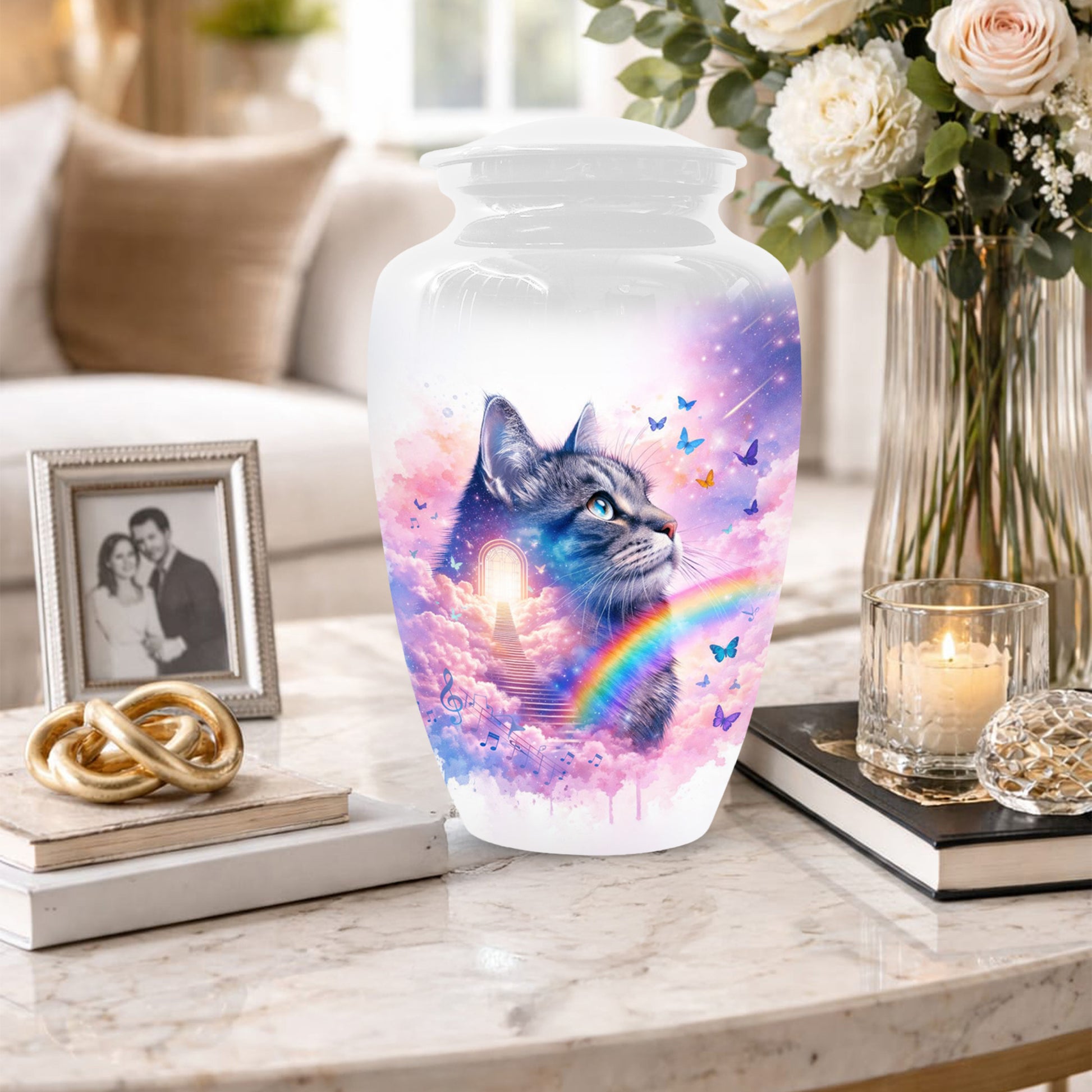 Rainbow Cat Urn for Ashes- Personalized Pet Memorial |Custom Cremation Keepsake for Cats