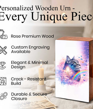 Rainbow Bridge Cat Urn for Ashes - Personalized Pet Keepsake Box - Cat Loss Gift