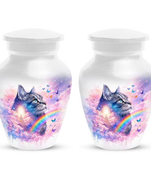 Rainbow Cat Urn for Ashes- Personalized Pet Memorial |Custom Cremation Keepsake for Cats