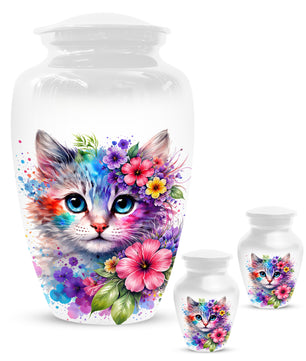 Cat Urn for Ashes - Personalized Cat Memorial Keepsake | Colorful Floral Cat Cremation Urns
