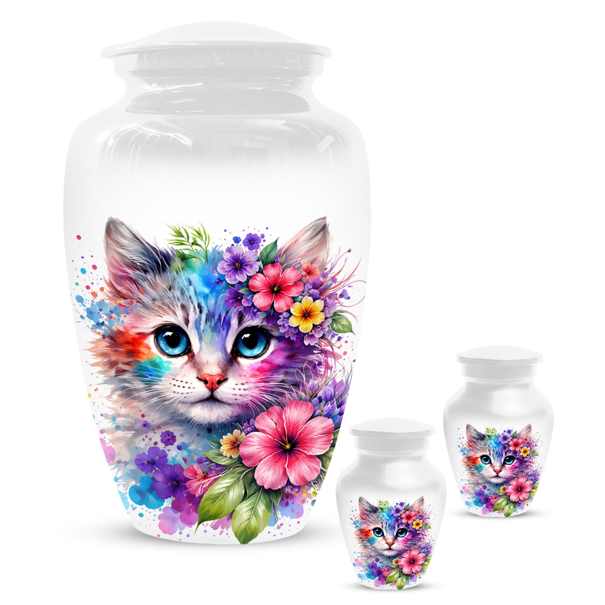 Cat Urn for Ashes - Personalized Cat Memorial Keepsake | Colorful Floral Cat Cremation Urns