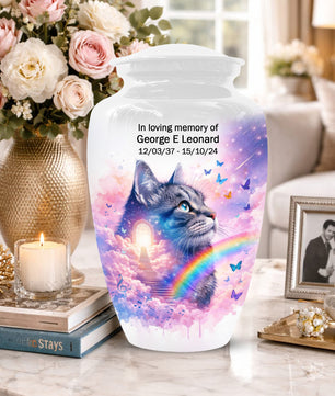 Rainbow Cat Urn for Ashes- Personalized Pet Memorial |Custom Cremation Keepsake for Cats