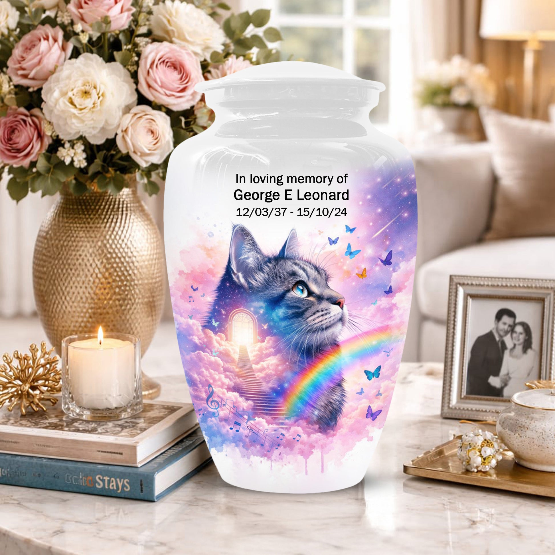 Rainbow Cat Urn for Ashes- Personalized Pet Memorial |Custom Cremation Keepsake for Cats
