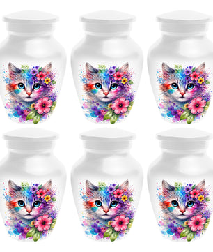 Cat Urn for Ashes - Personalized Cat Memorial Keepsake | Colorful Floral Cat Cremation Urns