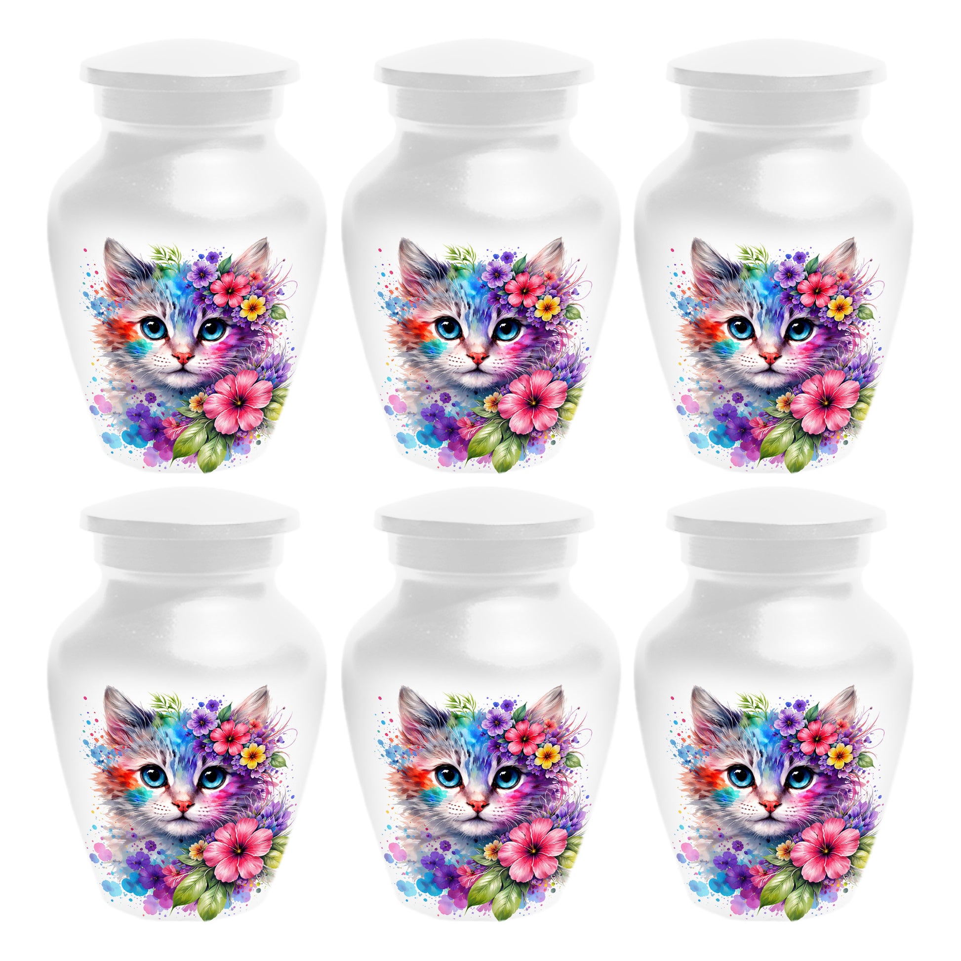Cat Urn for Ashes - Personalized Cat Memorial Keepsake | Colorful Floral Cat Cremation Urns