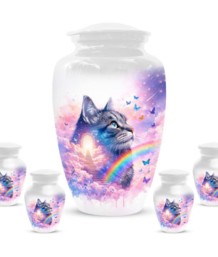 Rainbow Cat Urn for Ashes- Personalized Pet Memorial |Custom Cremation Keepsake for Cats