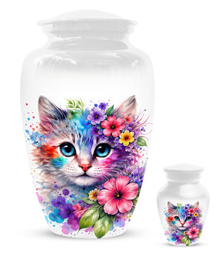 Cat Urn for Ashes - Personalized Cat Memorial Keepsake | Colorful Floral Cat Cremation Urns