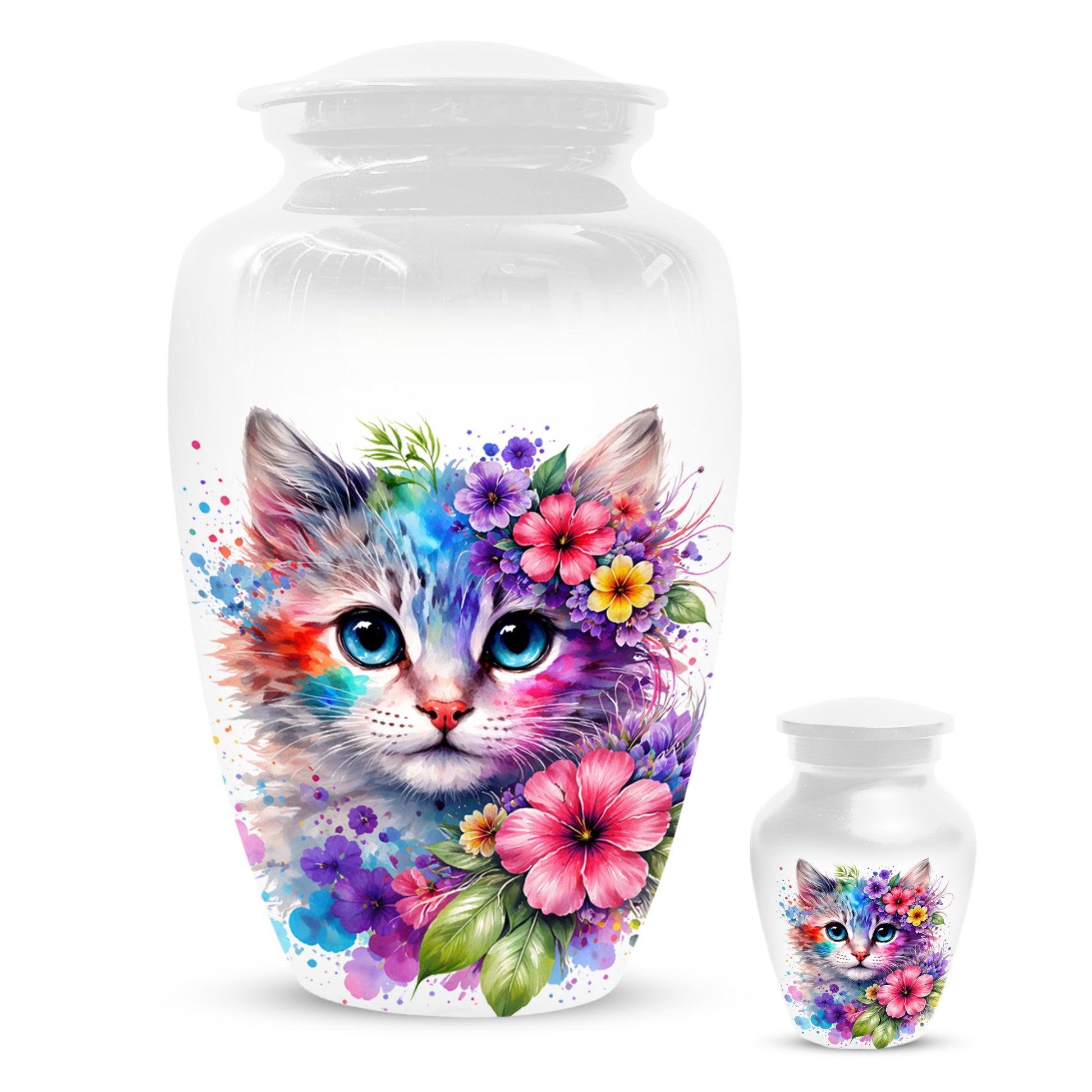 Cat Urn for Ashes - Personalized Cat Memorial Keepsake | Colorful Floral Cat Cremation Urns