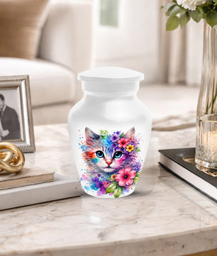 Cat Urn for Ashes - Personalized Cat Memorial Keepsake | Colorful Floral Cat Cremation Urns